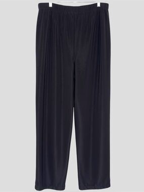 Susan Graver Liquid Knit Pants L Black Slinky Fluid Drape Wide Leg High Rise USA